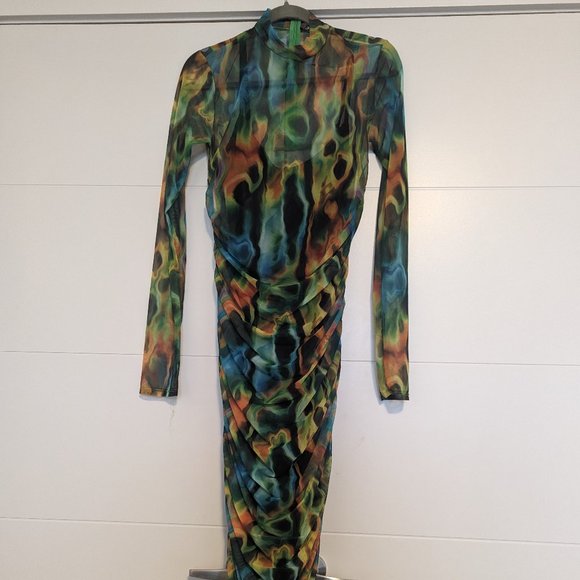 MAGMA PRINT RUCHED MESH MIDI DRESS - Picture 2 of 6